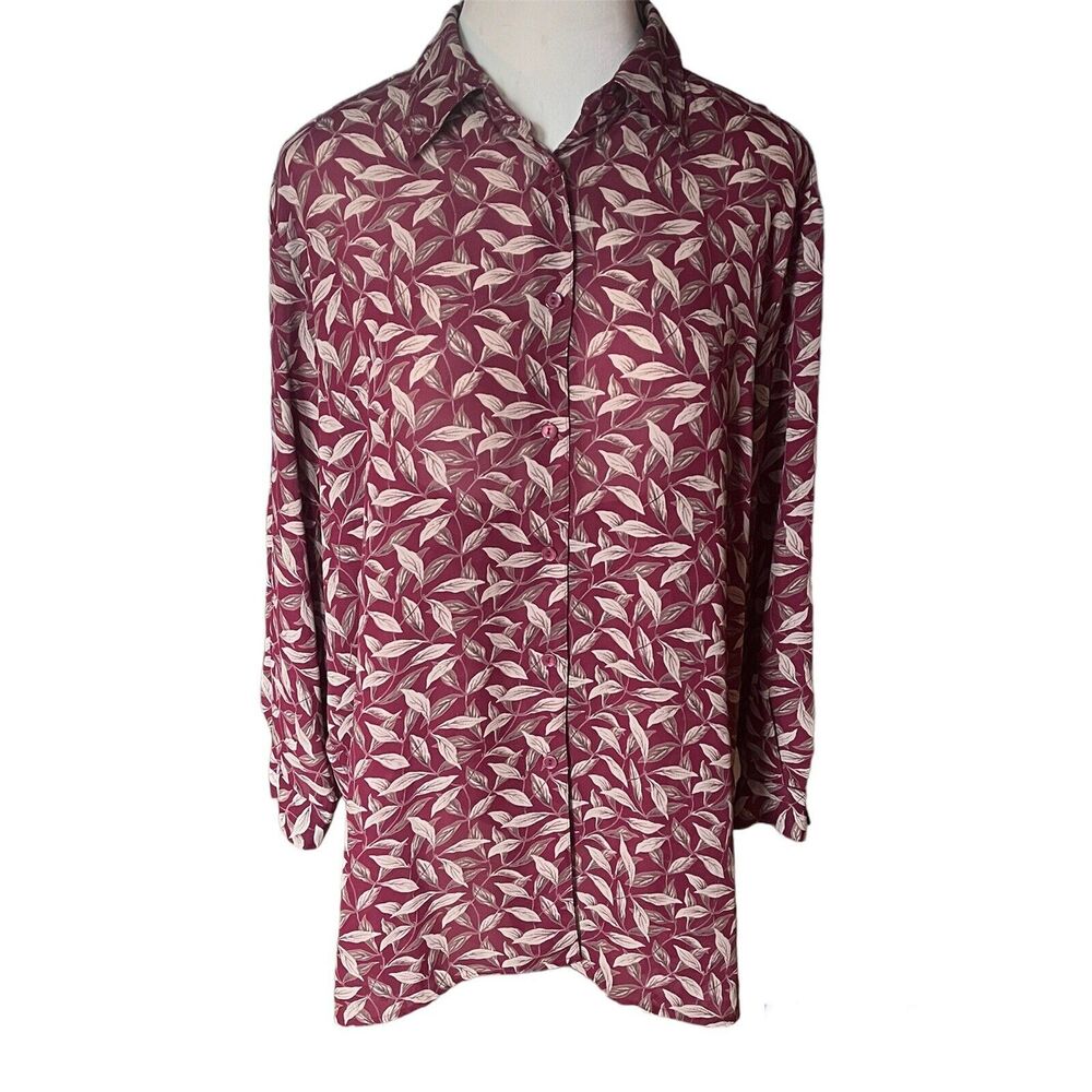 Lane Bryant Designs & Co. Leaf Print Button Semi-Sheer Down Blouse Size 22/24